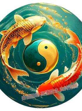 新款国风阴阳太极锦鲤创意个性自粘贴画冰箱贴客厅店铺卫生间装饰
