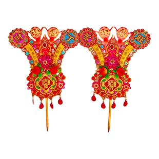 2026新款潮汕双凤尾金花家用神花插香炉拜司命天公纯手工红绸塑料