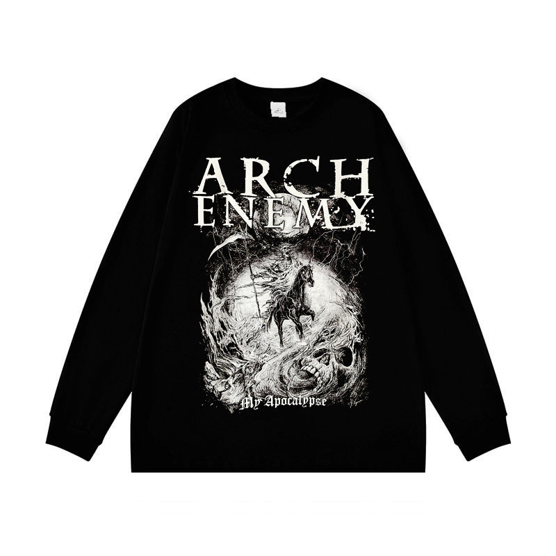 Arch Enemy摇滚乐队骷髅印花长袖T恤男女宽松黑色上衣打底衫秋冬