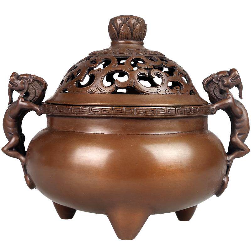 纯铜莲花钮熏炉香道用品摆件