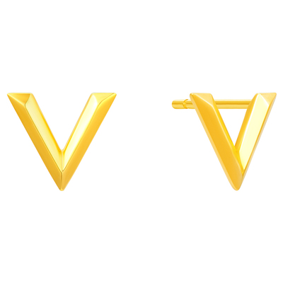 周大福SOINLOVE极简V字18K金耳钉