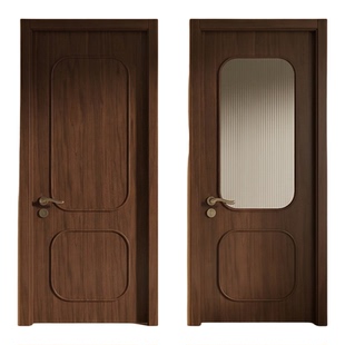 法式中古风卧室门实木烤漆胡桃木色室内房间平开玻璃门定制新中式