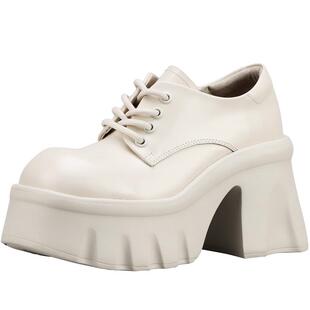 NOOWA设计师厚底粗跟乐福鞋女2025春新款真皮英伦增高超高跟单鞋