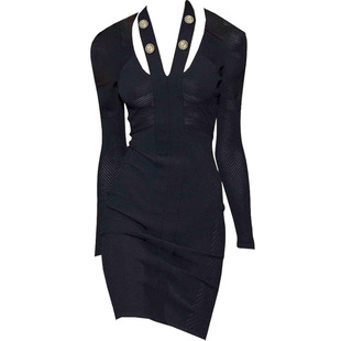 2025秋冬新款女装黑色针织连衣裙中长款收腰显瘦气质打底毛衣裙子