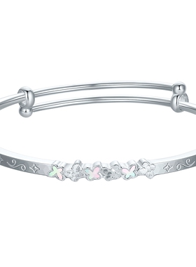 六桂福珠宝足银幻彩蝴蝶手镯