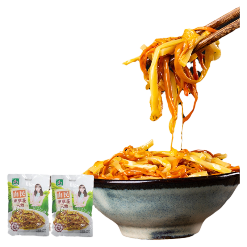 山民虫草花三丝200g*4袋即食鲜嫩虫草金针菇笋丝下饭菜温州