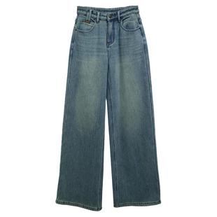 水貂绒高腰显瘦加厚加绒牛仔裤女冬季宽松直筒阔腿裤秋冬拖地长裤