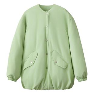 Amii圆领双排扣羽绒服女冬季2024新款超宽松中长款落肩袖厚款外套