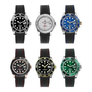 适用劳力士橡胶表带弧形 Rolex黑绿水鬼游艇名仕潜航者迪通拿胶带