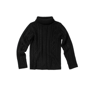 Cycle Document 100%纯羊毛/秋冬复古黑色高领保暖针织麻花毛衣女