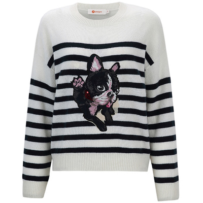 皮皮狗圆领卡通贴布绣羊绒套衫