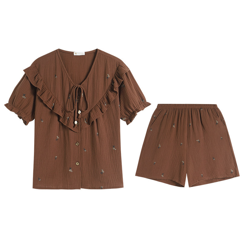 夏季纯棉优雅花卉甜美家居服套装