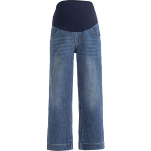 英氏孕妇牛仔裤全棉外穿托腹直筒九分裤春季百搭舒适阔腿裤子春秋