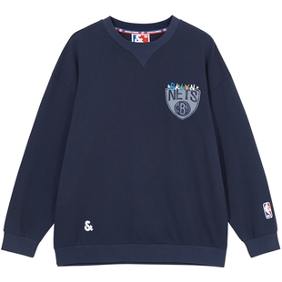 杰克琼斯奥莱男装 新款NBA联名篮网队秋季宽松圆领套头卫衣外套男