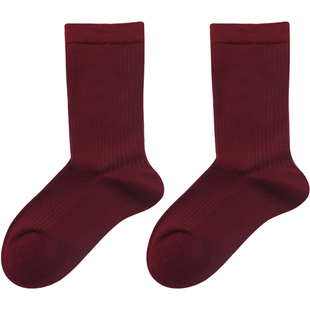 暗红色本命年袜子女安可拉红色棉质中筒秋冬新款属马年ins潮女袜