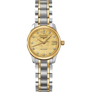 瑞士名表浪琴LONGINES名匠系列18K黄金镶钻机械女表l2.128.5.38.7