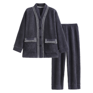 秋冬季女士珊瑚绒睡衣简约开衫高级感外套家居服冬天加厚保暖套装