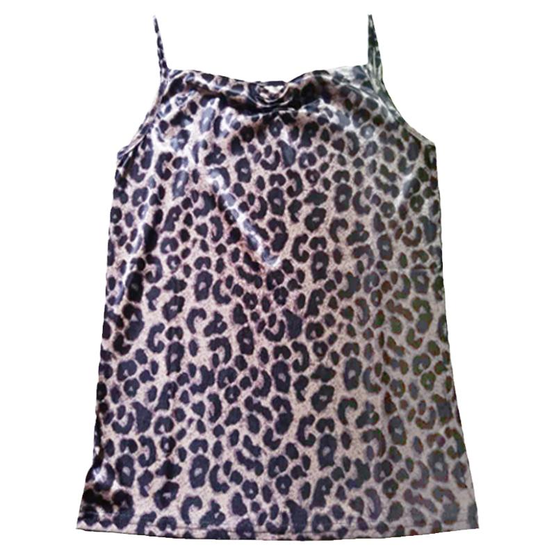 宽肩豹纹吊带背心女大码内搭外穿短款打底衫无袖露背性感低胸上衣
