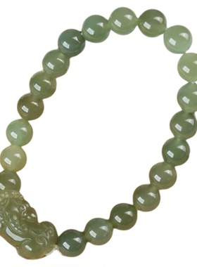 天然和田玉湖水绿貔貅圆珠手链女玉石手串玉石手链男女款带证书