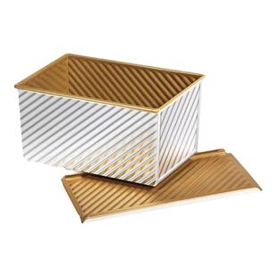 三能SN2054烘焙模具金色不粘波纹带盖土司盒SN2052黑色吐司盒450g