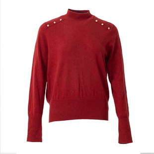 贝特如中老年高领针织衫柔软厚款保暖上衣纯绵羊红色毛衣妈妈装ES