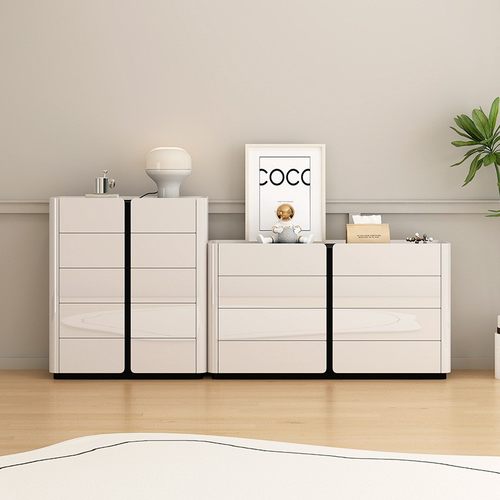 简约现代斗柜卧室床尾收纳储物柜客厅钢化玻璃台面靠墙储物柜