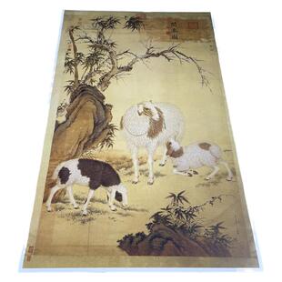 《三羊开泰图》郎世宁 绢布微喷画芯客厅名画复制品挂轴装饰画