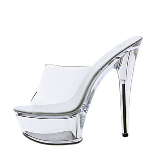 恨天高细跟T台走秀15CM拖鞋车展模特透明水晶女鞋欧洲款女凉拖-13