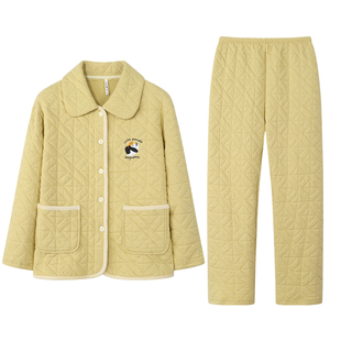 达尔丽恒温保暖夹棉纯棉睡衣女秋冬新款三层空气棉熊猫家居服厚