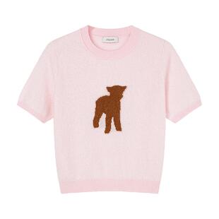 CRUSH Collection春夏新款毛绒时尚套头圆领针织T恤短袖上衣女