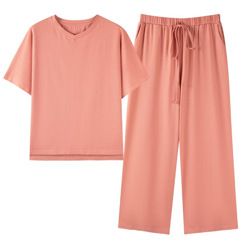 莫代尔睡衣女士夏季夏款短袖长裤家居服夏天薄款冰丝中年妈妈套装