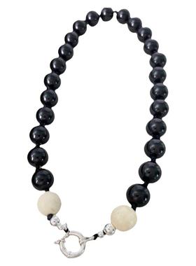 阿水同款仿黑玛瑙拼接白松石项链