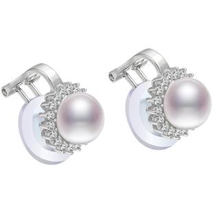 黛米珠宝 向阳 8-9mm白色淡水珍珠耳夹女无耳洞款耳钉耳饰S925银