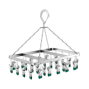 晾袜子防风衣架多夹子方形多功能晾衣夹不锈钢扁夹晾衣架凉袜子架