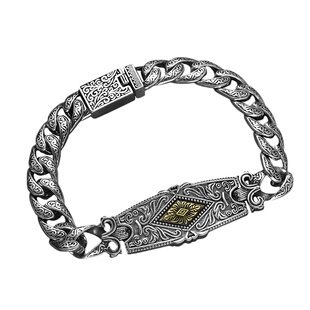 S925银永恒藤草纹银牌手链男士款霸气个性男纯银潮搭复古嘻哈手饰