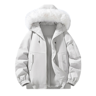 稻草人许妍同款户外风连帽毛领棉服男女冬季加厚保暖工装外套棉袄