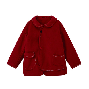 布丁哈鲁冬装女童设计感新年服2026秋冬新款儿童洋气绒面呢子外套