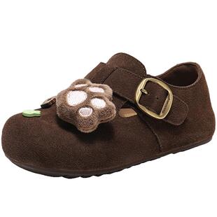 百丽吐司鞋女中童鞋全包勃肯鞋26新款舒适一脚蹬乐福单鞋D0100A86