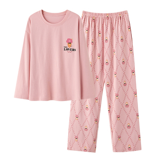 芬腾可安睡衣女款冬季纯棉布料100全棉女士长袖英文家居服春秋天