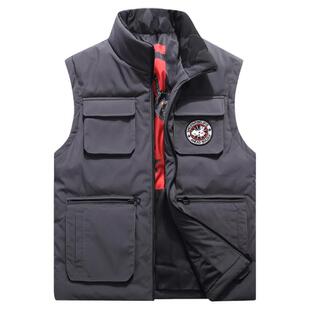 秋冬纯棉马甲男款背心翻领加绒加厚保暖坎肩宽松大码户外休闲马夹