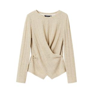 颜域长袖收腰针织衫女装2026春季新款薄款独特设计感高端气质上衣