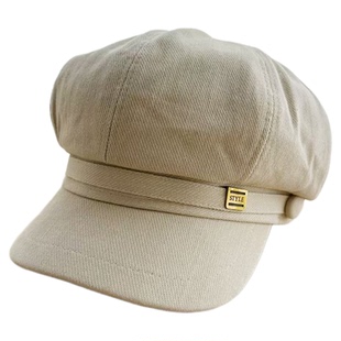 新款大头围纯棉八角帽女秋冬字母纯色鸭舌贝雷帽显脸小百搭休闲帽