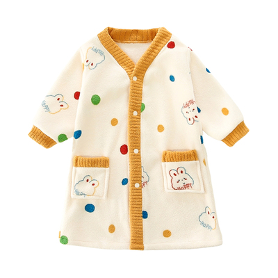女童浴袍秋冬季珊瑚绒2025新款