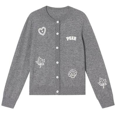 诗篇专选刺绣提花慵懒羊毛针织开衫毛衣外套女2025冬款