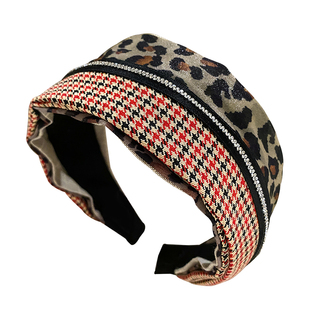 复古格子豹纹宽边发卡女款日常外戴水钻压发头箍洋气时尚洗脸发箍