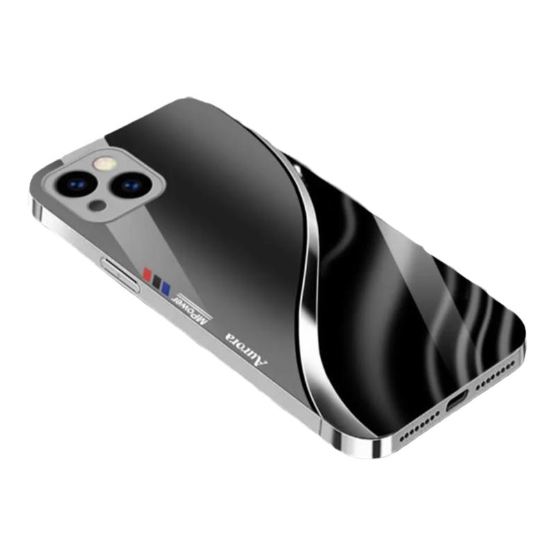 渐变晕染电镀玻璃壳适用苹果13手机壳新款高级时尚简约高档iPhone15/14/12/16后盖硅胶包边防摔手机套男款