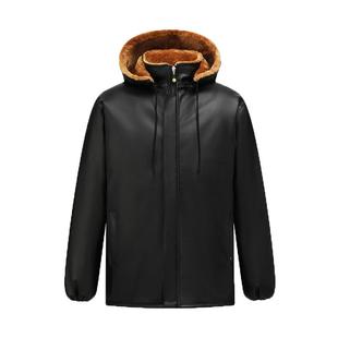 皮裤男加绒加厚防水防油外卖骑行防风耐磨冬季保暖皮衣皮裤套装男