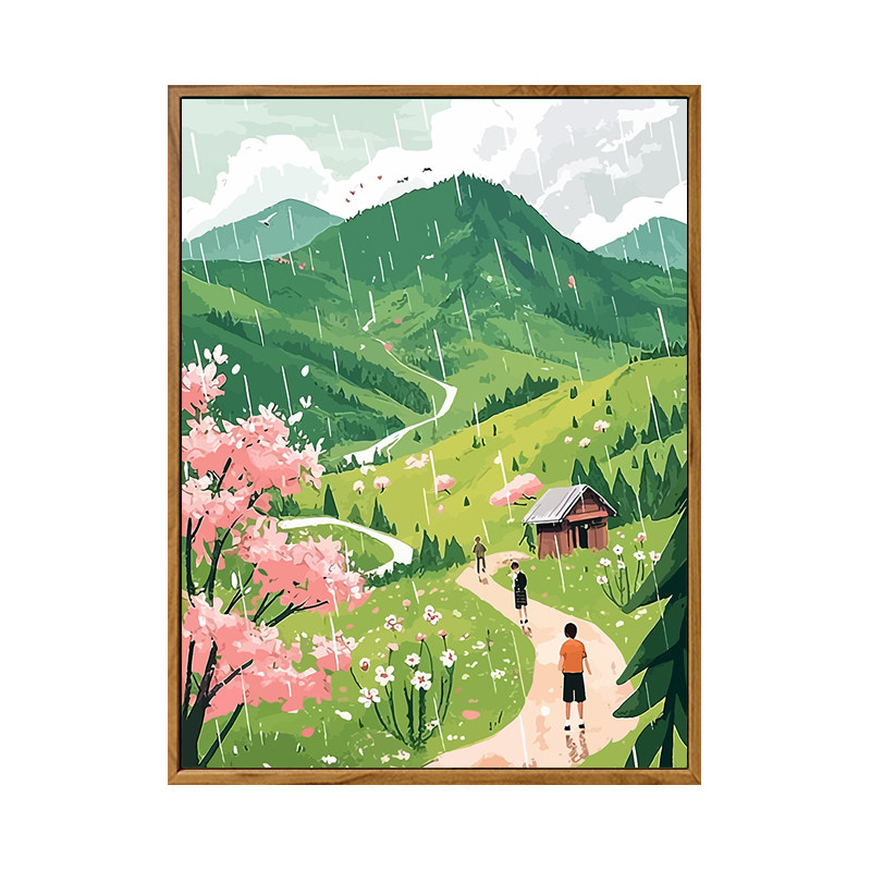 雅调丙烯数字油画diy清明风景画