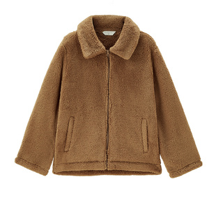 佐丹奴珊瑚绒外套女保暖毛绒大衣宽松翻领休闲拉链夹克女13374839