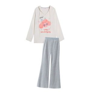 孕妇套装春夏2026新款时尚孕妈宽松连帽印花长袖上衣裤子两件套女